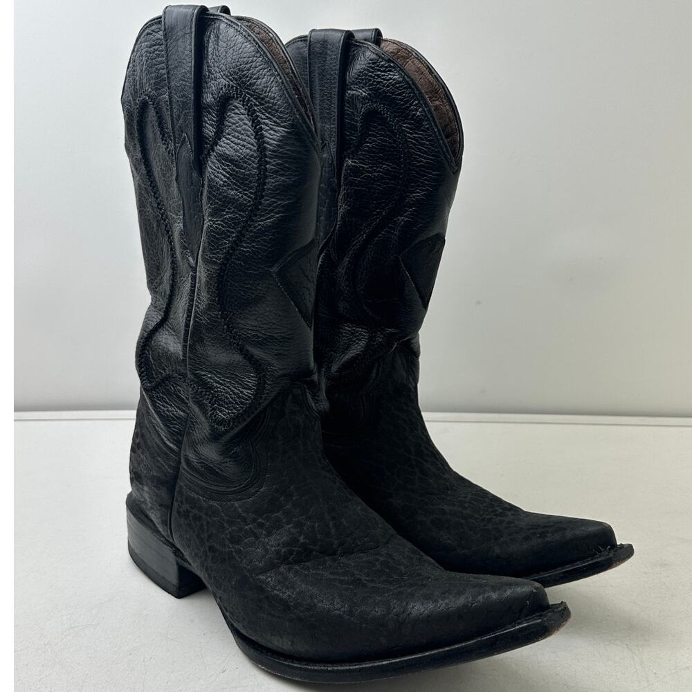 Vintage Black White Diamond Leather Western Boots Men's Sz 8